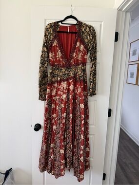 Free People Burgundy Floral Long Sleeve Maxi Dress
